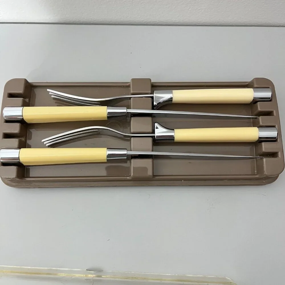 Vintage Carvel Hall Fork & Steak Knife Set By‎ Briddell, retro kitchenware mcm